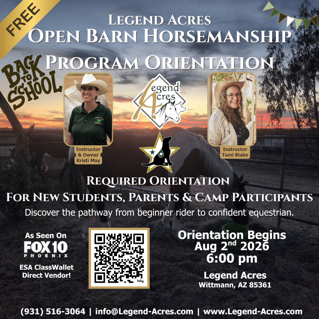 Join us Aug 3 in Wittmann, AZ for free horse demos, giveaways & ESA education. For veterans, teachers, & families. As seen on FOX 10 Phoenix.