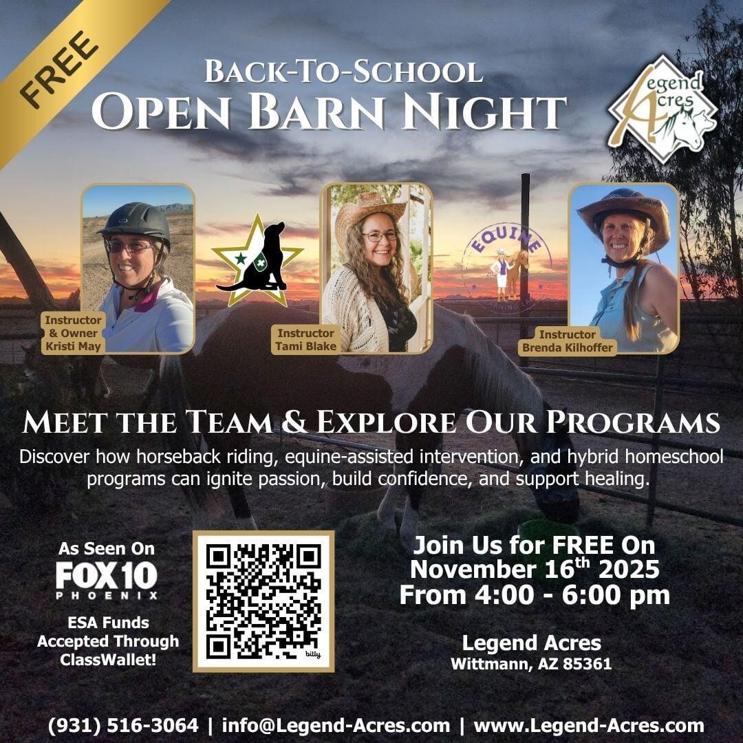 Join us Aug 3 in Wittmann, AZ for free horse demos, giveaways & ESA education. For veterans, teachers, & families. As seen on FOX 10 Phoenix.