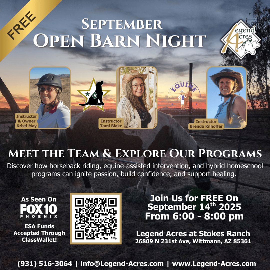 Join us Aug 3 in Wittmann, AZ for free horse demos, giveaways & ESA education. For veterans, teachers, & families. As seen on FOX 10 Phoenix.
